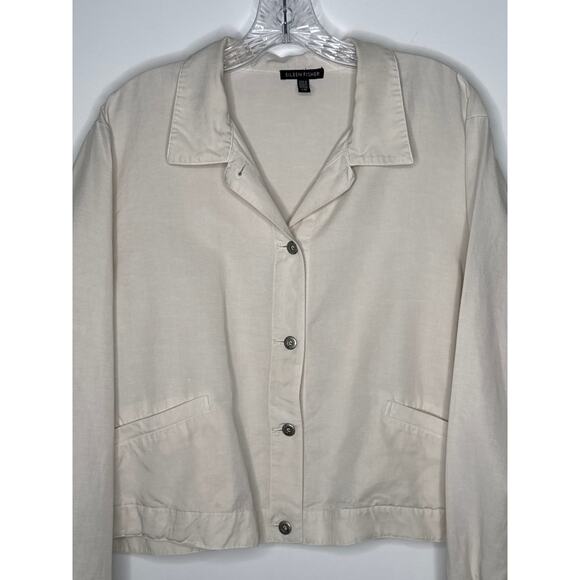 Eileen Fisher Boxy linen blend collared jacket neutral button front beige large - Picture 4 of 12